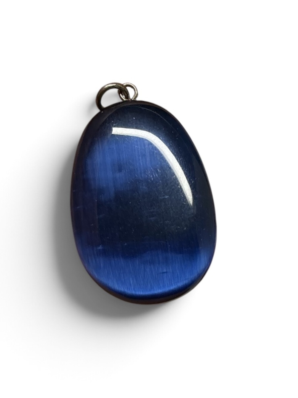 Fused blue Glass oval Pendant | Silver Tone Bail